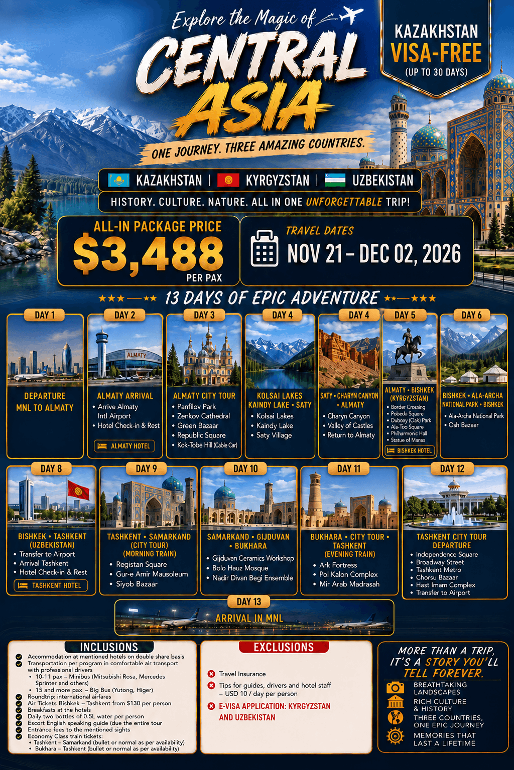 Explore Central Asia – Kazakhstan, Kyrgyzstan & Uzbekistan
