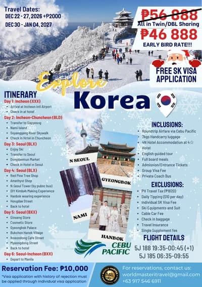 Explore Korea – Seoul, Nami Island & Ski Experience