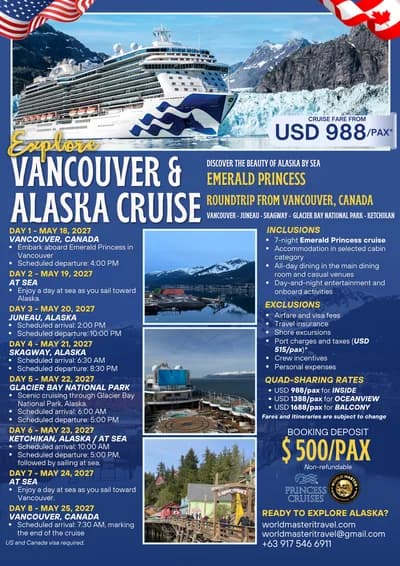 7 nights aboard the Emerald Princess roundtrip from Vancouver — Juneau, Skagway, Glacier Bay National Park, and Ketchikan. · 3.4 MB